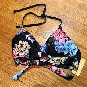 Kona Sol black floral bikini top